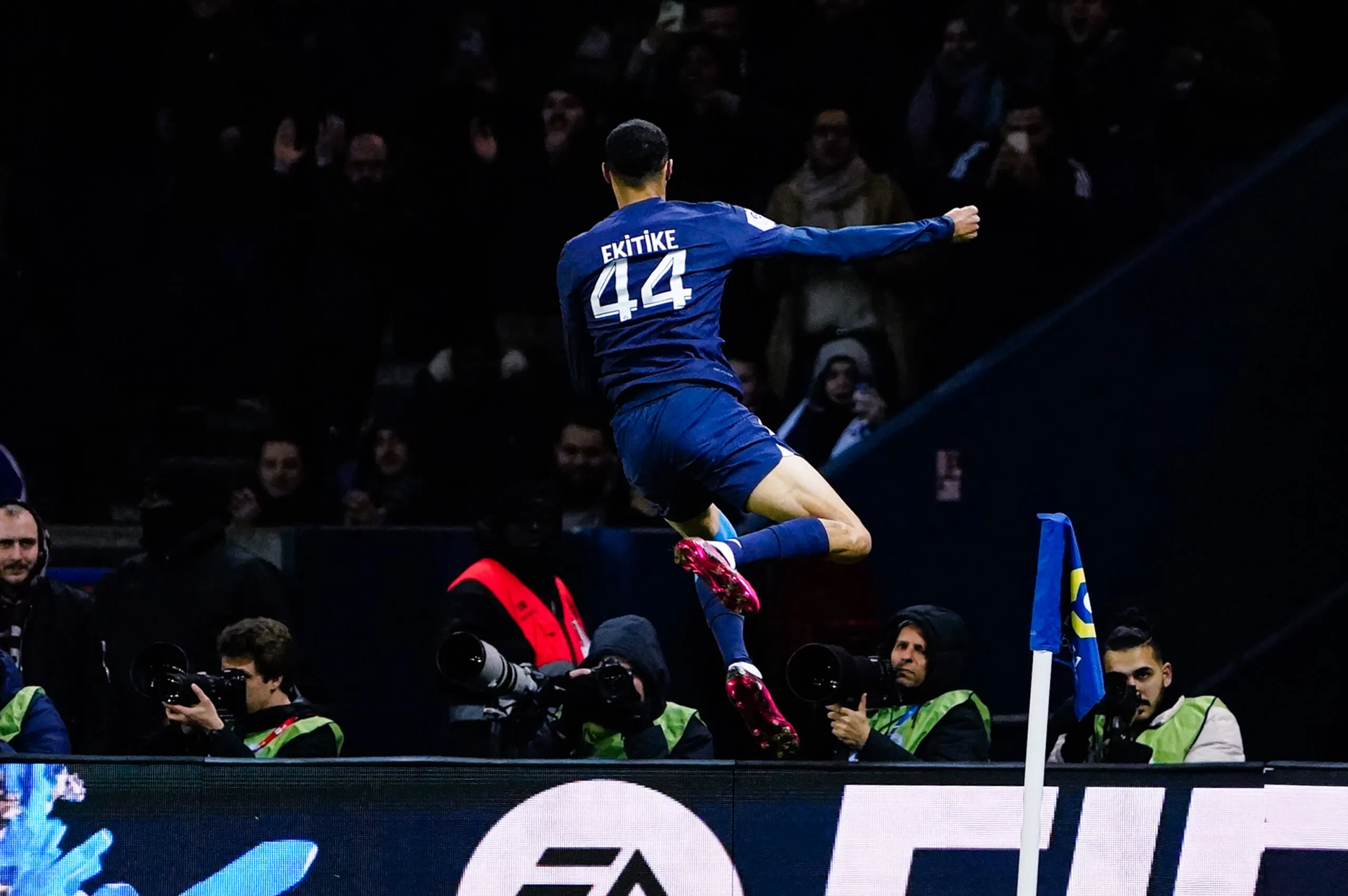 Hugo EKITIKE of PSG celebrates his goal during the Ligue 1 Uber Eats match between Paris Saint Germain and Angers SCO at Parc des Princes on January 11, 2023 in Paris, France. (Photo by Sandra Ruhaut/Icon Sport)