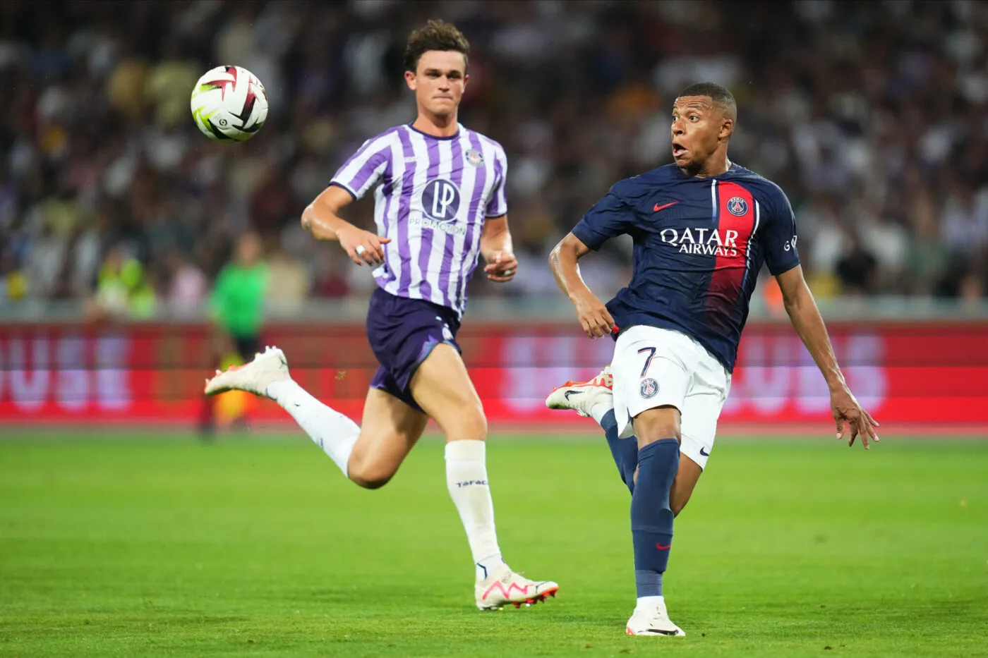 Kylian Mbappe of Paris Saint-Germain during the Ligue 1 Uber Eats match between Toulouse FC and Paris Saint-Germain played at Stade Toulouse on August 19, 2023 in Toulouse, Spain. (Photo by Bagu Blanco / Pressinphoto / Icon Sport) - Photo by Icon sport