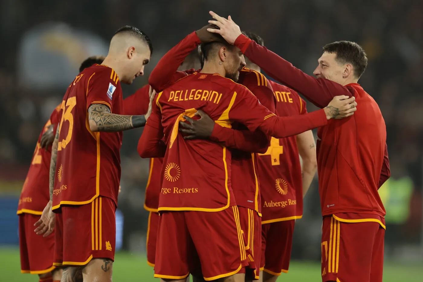 Roma’s Italian midfielder Lorenzo Pellegrini celebrates after scoring a goal during the Serie A football match between AS Roma vs SSC Napoli Football Club at the Olimpico Stadium in Rome, Italy on December 23, 2023 - Photo by Icon sport