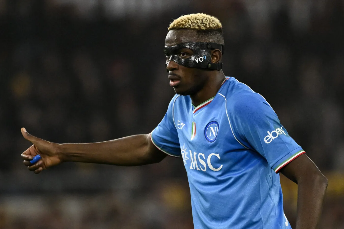 Victor Osimhen of SSC Napoli gestures during the Serie A football match between AS Roma and SSC Napoli at Olimpico stadium in Rome (Italy), December 23rd, 2023./Sipa USA No Sales in Italy - Photo by Icon sport