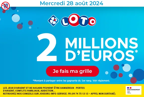 Loto mercredi 28 août 2024 : 2 millions d’euros à gagner !