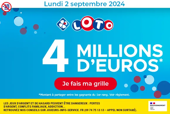 Loto lundi 2 septembre 2024 : 4 millions d’euros à gagner !