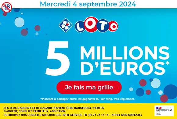 Loto mercredi 4 septembre 2024 : 5 millions d’euros à gagner !