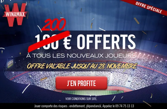 NOUVEAU BONUS WINAMAX : 200€ offerts en CASH pendant 6 jours !