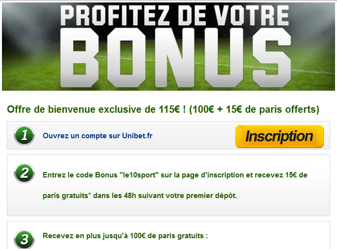 Exclu SoFoot : 115€ Offerts chez Unibet