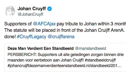 Les supporters de l&rsquo;Ajax financent la construction d&rsquo;une statue de Cruyff